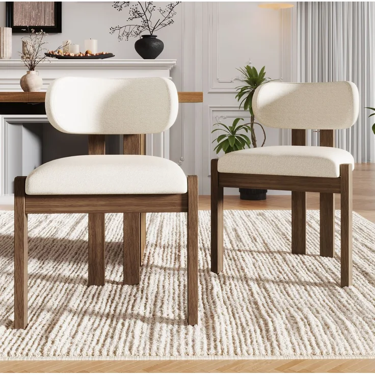 Esszimmerstühle 2er-Set aus Massivholz mit Bouclé-Bezug, 54x54x79 cm, walnussfarben