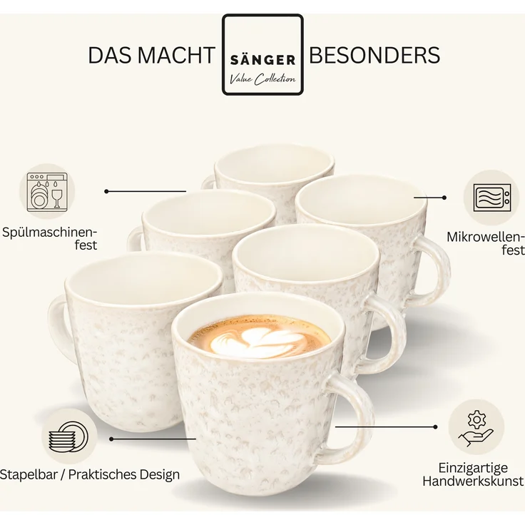 SÄNGER Kaffeebecher Set Key West - 6 teilig aus Steingut – Bild 4