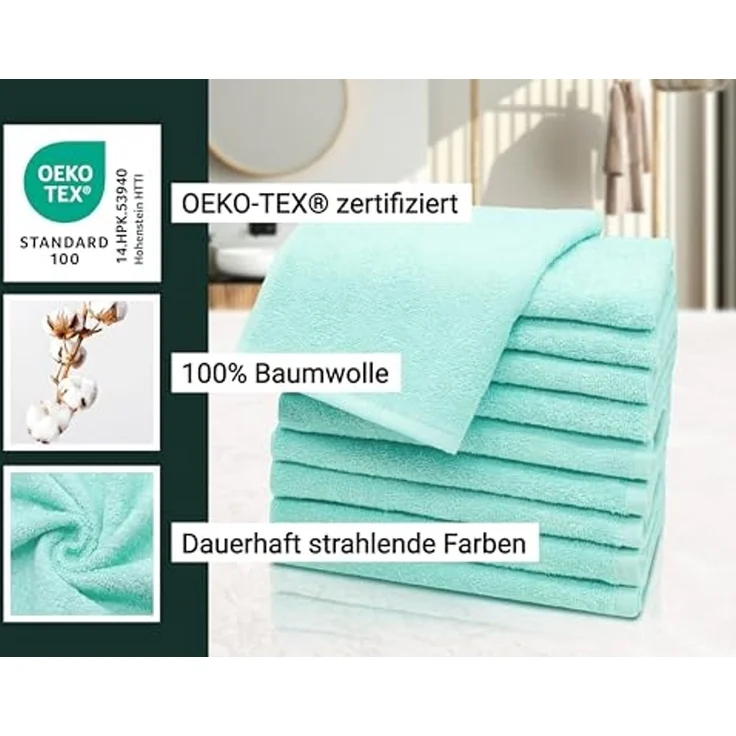 ZOLLNER Gästehandtücher, Walkfrottier (10-St), 30x50 cm, 100% Baumwolle, vom Hotelwäschespezialisten, Mint – Bild 3