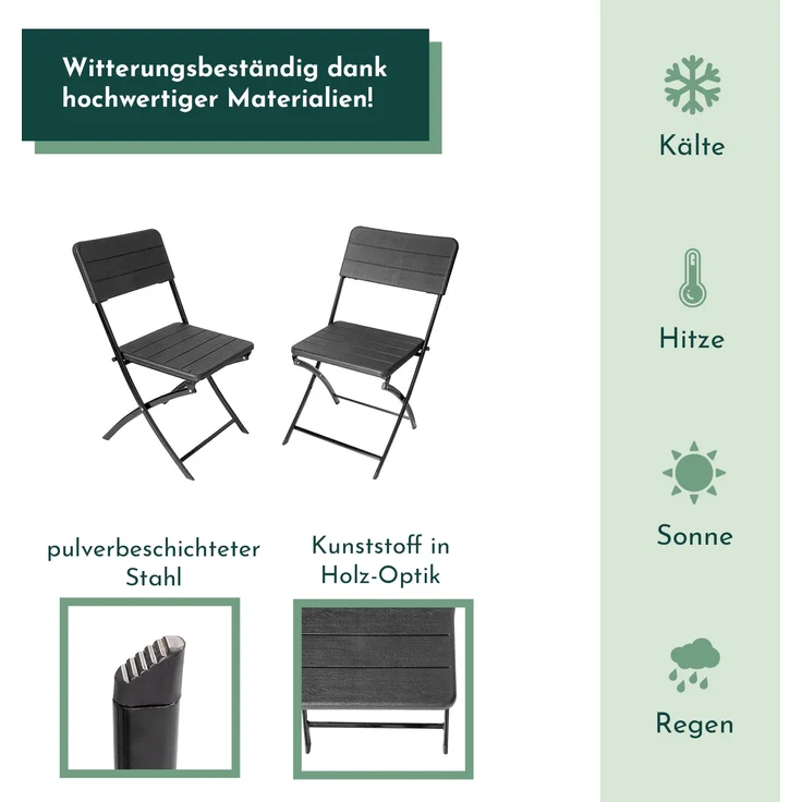 Klappstuhl 2er Set Stühle, schwarz Holz-Optik, Campingstuhl – Bild 2