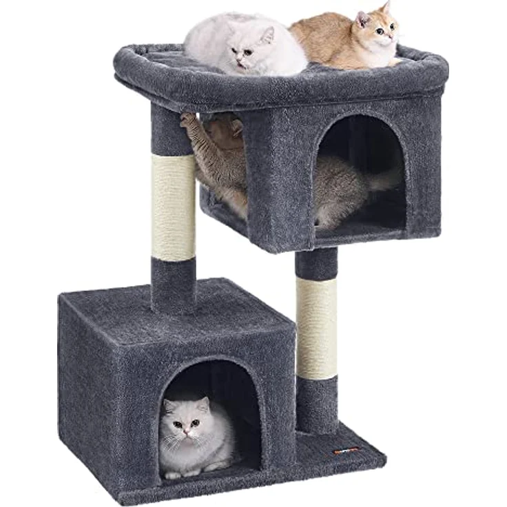 Feandrea Kratzbaum, 101 cm Katzenbaum, XL, Katzenhaus für extra große Katzen bis zu 20 kg, große Plattform, 2 Katzenhöhlen, Sisalstämme, rauchgrau PCT614G01 – Bild 2
