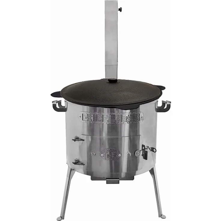 Grillpeter UtschakTimur Ø40 cm aus Edelstahl mit Rauchrohr Kazan aus Gusseisen 12L