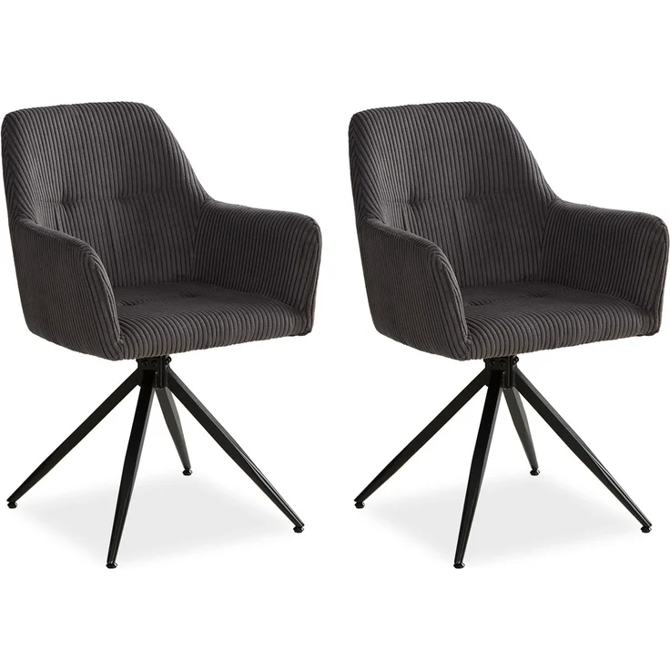 2 Stühle Esszimmer Küchenstühle Cord Grau Esszimmerstühle Drehbar Esszimmerstuhl mit Armlehne Dreh Sessel Modern Polsterstuhl – Bild 1