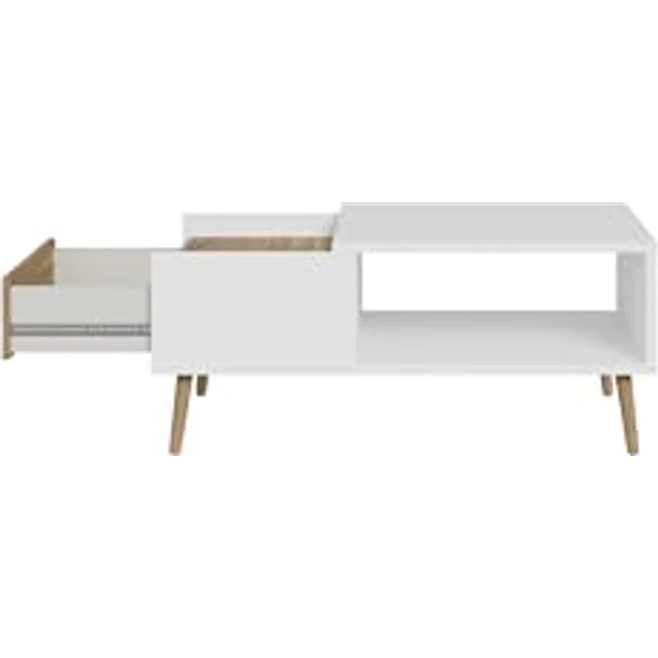 Forte HARLLSON, einfache Montage Dank EasyKlix by Couchtisch Weiß mit Holzdekor: Mauvella Eiche Wohnzimmertisch mit Schublade, Modern Mid Century Stil, 106 cm breit x 45 cm hoch x 60 cm tief – Bild 6