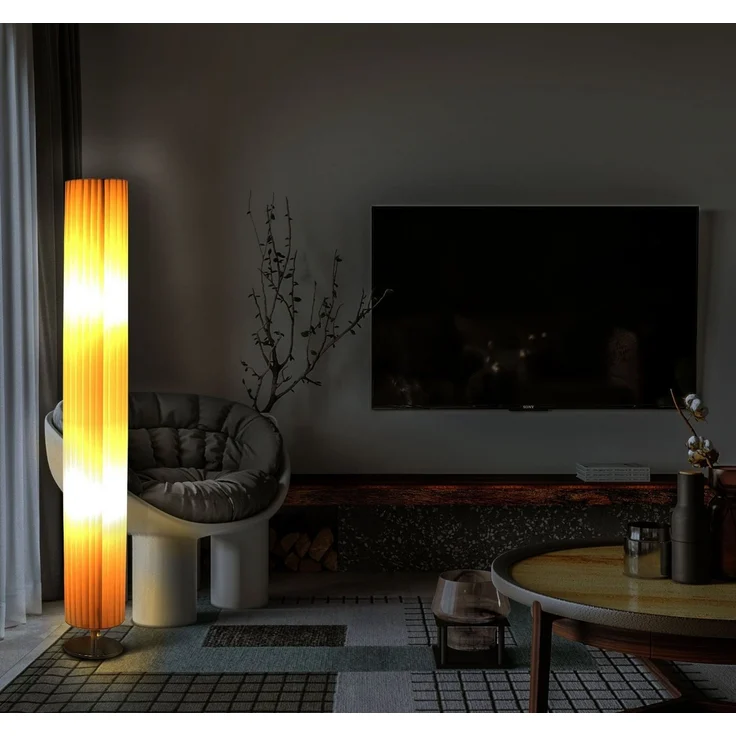 TRANGO LED Stehlampe, 120RL Design Plissee LED Stehleuchte *NIZZA* Stehlampe inkl. 2x 4 Watt E27 LED Leuchtmittel, Wohnzimmer Lampe, Standleuchte rund, Lampenschirm Durchmesser: 14cm Ø - Höhe: 120cm – Bild 3