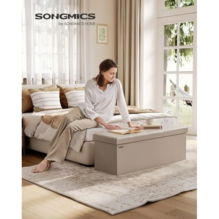 Songmics Sitzhocker Sitztruhe, Sitzbank, Kamelbraun, 110L cm – Bild 3