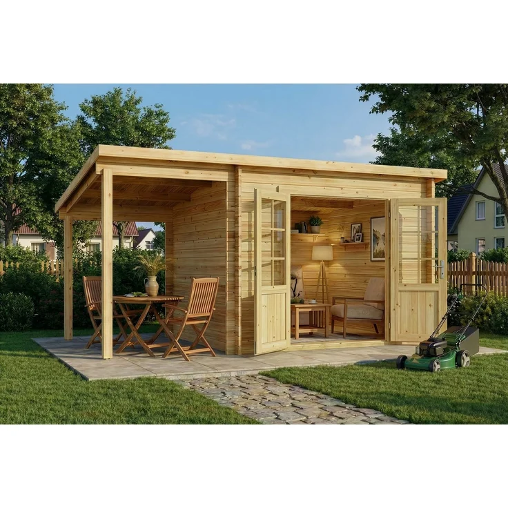 Alpholz Pultdach Gartenhaus Maria mit Schleppdach Gartenhaus aus Holz Holzhaus mit 40 mm Wandstärke inklusive Schleppdach Blockbohlenhaus mit Montagematerial – Bild 1