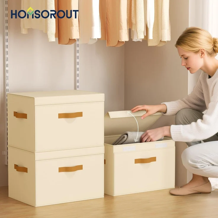 ABC Große Aufbewahrungsbox mit Deckel, faltbar, beige – Bild 2