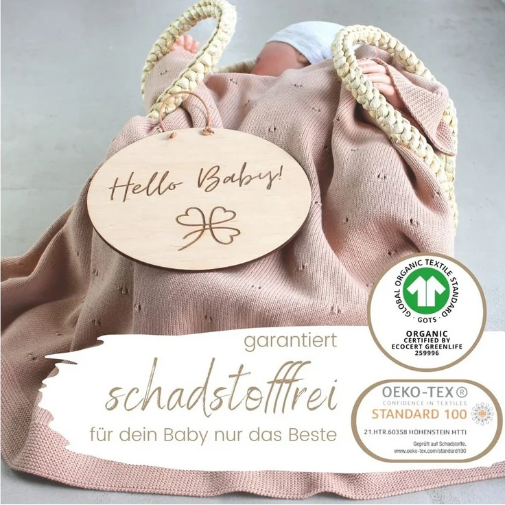 Babydecke DIKOS® Babydecke aus *100%* Bio Baumwolle, Strickdecke, Geschenk, DIKOS, PREMIUM Qualität, 75x100 cm, atmungsaktiv, nachhaltig, kuschelweich – Bild 2