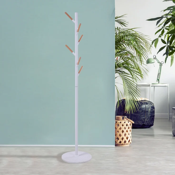 Garderobenständer Nacka 172x37 cm Weiß + Holzoptik [en. casa] – Bild 1
