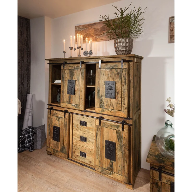 Highboard Mango 150x45x160 natur lackiert RAILWAY #125 – Bild 8