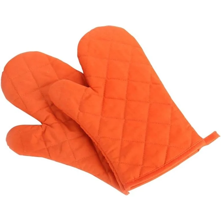 Ofenhandschuhe, hochwertige hitzebeständige Küchenhandschuhe aus Baumwolle und Polyester, gesteppt, übergroße Handschuhe, 1 Paar, Orange – Bild 1
