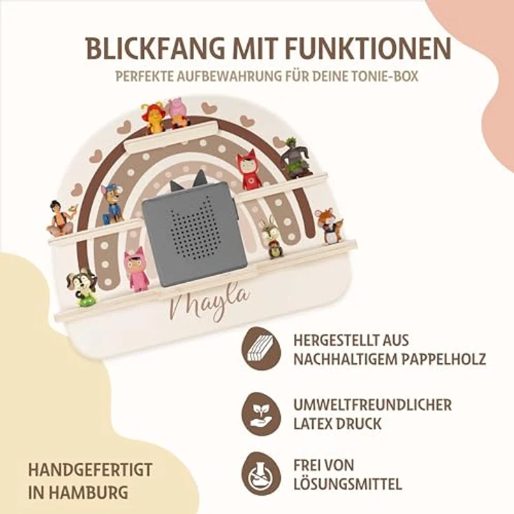 Kidsmood - Toniebox Regal Mädchen und Jungen mit Musikbox Schutzfolie, Magnetisches Regenbogen Wandregal fürs Kinderzimmer mit Aussparung für Ladegerät & Kabel Kinder – Bild 6