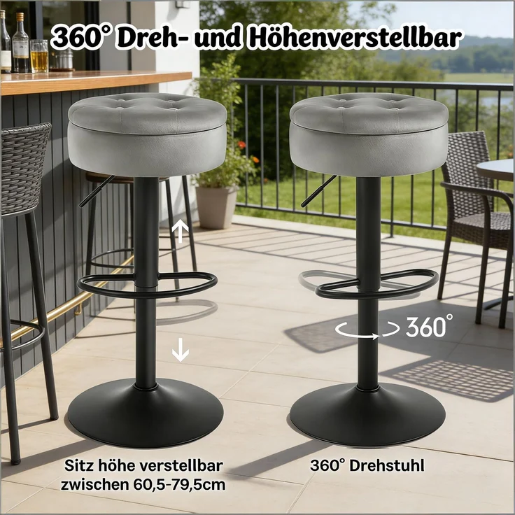 Stilvolle Frühstücksstühle,Essstühle, Wohnzimmer Stühle,Bar Stuhl mit Aufbewahrungsraum(Nur Es ist nur ein Bar Stuhl enthalten)--Hellgrau--39x39x79.5cm--YOUDENOVA – Bild 5