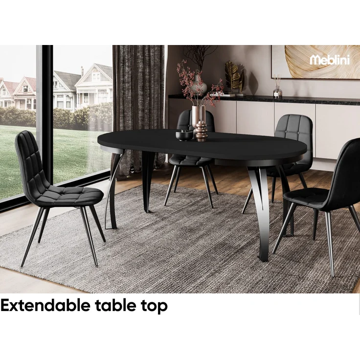 MEBLINI Esstisch Rund Ausziehbar aus Metall - 100-176x77cm - LUNGA - Schwarz Matt - Loft - Esszimmertisch Modern - Küchentisch - Ausziehtisch - Round Dining Table - Esszimmertische – Bild 3