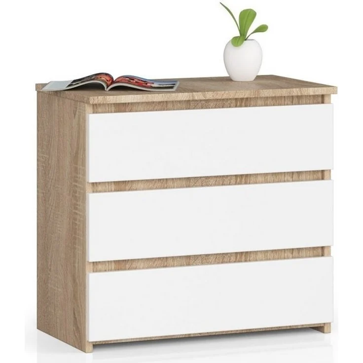 Home Collective Kommode mit drei Schubladen, 57 cm hoch und 60 cm breit, Wohnzimmer, Schlafzimmer, Flur, Sideboard, Highboard, viel Stauraum, sonoma weiß – Bild 4