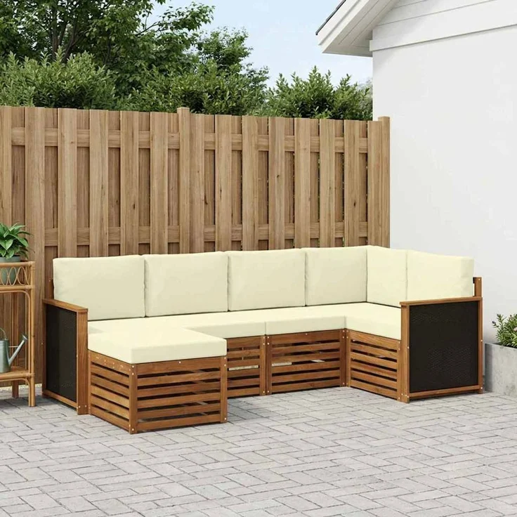 vidaXL Outdoor-Sofagarnitur 6 stk. 5-Sitzer Natur und Creme 3384551 – Bild 1