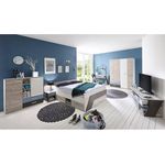 Jugendzimmer Set mit Bett 140x200 cm 6-teilig LEEDS-10 in Sandeiche Nachbildung mit weiß, Lava und Denim Blau