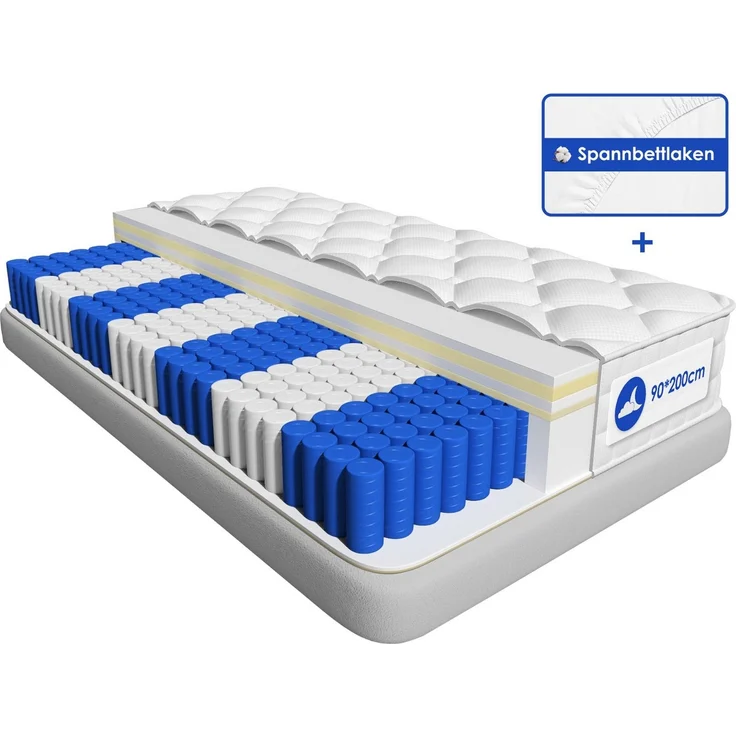 Taschenfederkernmatratze Matratze, 7-Zonen Federkernmatratze Matratzen mit Spannbettlaken, H3, Hiazurm, 25 cm hoch, (EU-Qualitätszertifizierung, Orthopädische Taschenfederkernmatratze mit Atmungsaktive Bezug), Integrierter Topper,Matratze für Kinder un... – Bild 5