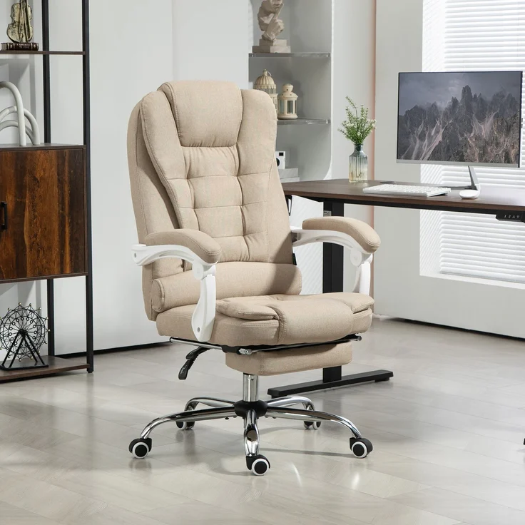 MELAYR, Chefsessel, Computerstuhl mit Fußstütze, 78 x 35 x 56 cm, Beige – Bild 3