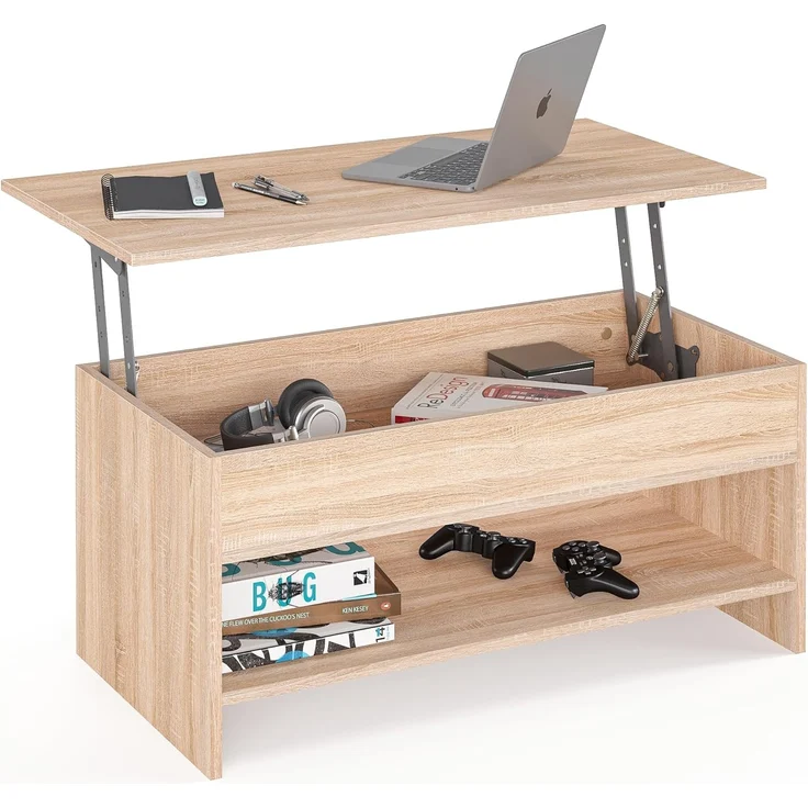 KOMTO Couchtisch Höhenverstellbar Wohnzimmertisch mit Stauraum Aufklappbar Sofatisch (Kaffeetisch Stubentisch, Spanplatte, Coffee Table Tokyo 98,4 x 50,4 x 48 cm) – Bild 1