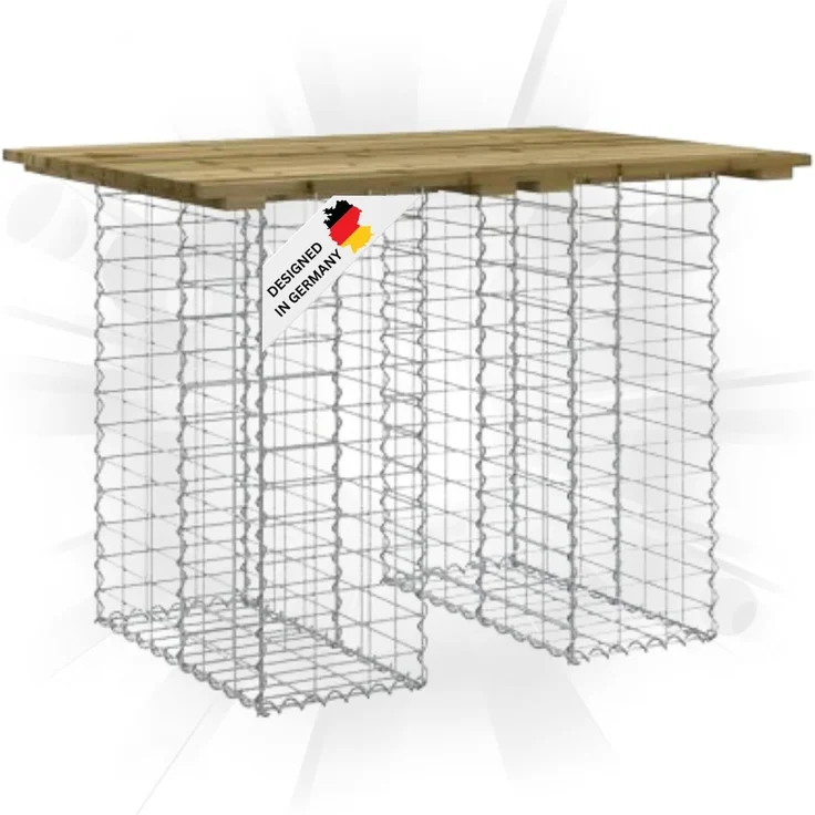 DELUKE® Gartenbank Gabionen TELLE aus Stahl 100x70x72cm Kiefernholz Braun, 25cm Gabionenbreite Gabionenbank Gartentisch aus Gabionen Steinkorb Gabionengitter Ziergabione Drahtkorb befüllbar – Bild 1