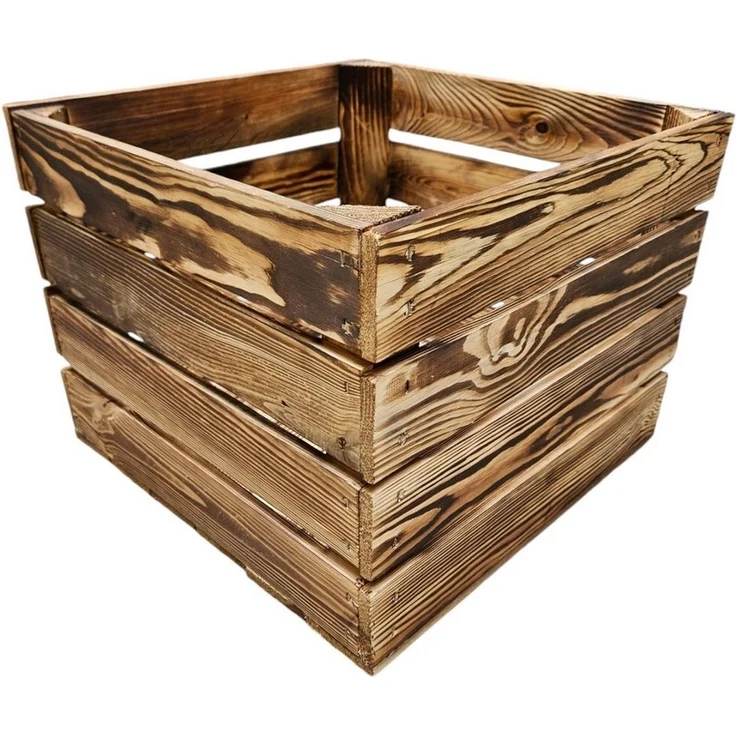 Teramico Holzkiste Holzkiste Obstkiste 40x30x40cm Geflammt, Aufbewahrungsbox – Bild 2