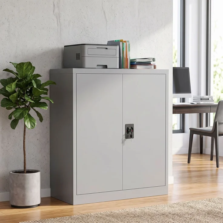MELAYR, Aktenschrank Stahlschrank Mehrzweckschrank mit verstellbarem Regal und Schloss für, 80 x 40 x 92.5 cm, Grau – Bild 4