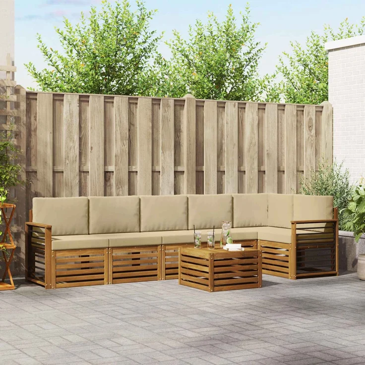 vidaXL Outdoor-Sofagarnitur 7 stk. 6-Sitzer Natur und Beige 3374943 – Bild 1
