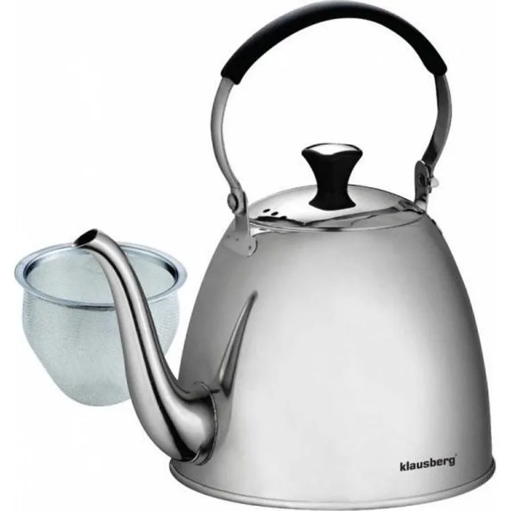Teekessel/Teekanne mit Sieb Stahl silber 1 1 l Klausberg