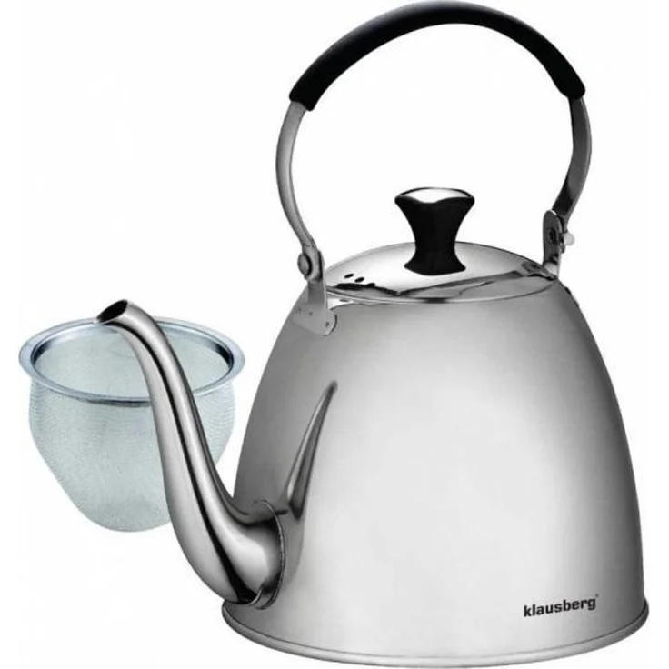 Teekessel/Teekanne mit Sieb Stahl silber 1 1 l Klausberg
