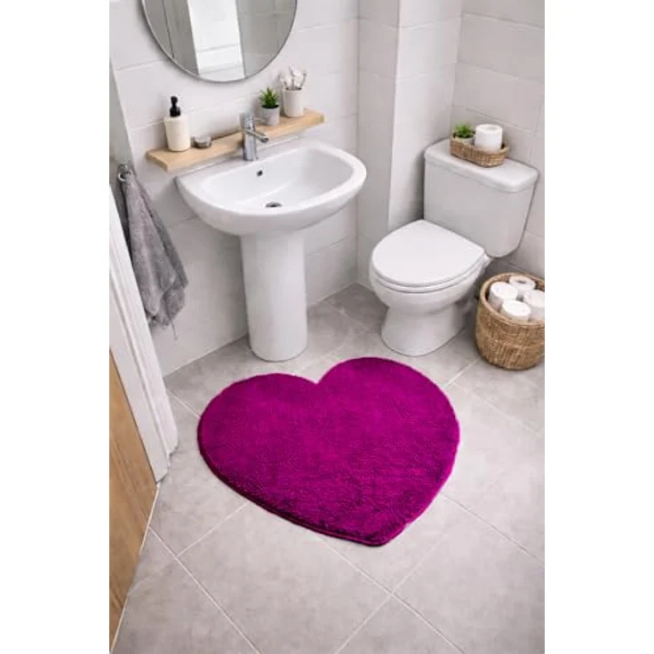 Brandsseller Herz Badematte 70x80 cm Badteppich Badvorleger Badezimmerteppich Duschvorleger Lila – Bild 2