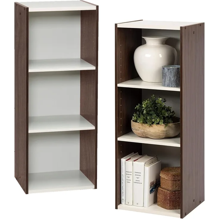 Iris Ohyama, Aufbewahrungseinheit, Bücherregal, Set aus 2 kleinen Elementen mit 3 modularen Regalen, Modern, Bücher, CDs, Büro, Schlafzimmer, Wohnzimmer, UB-9035, Braun