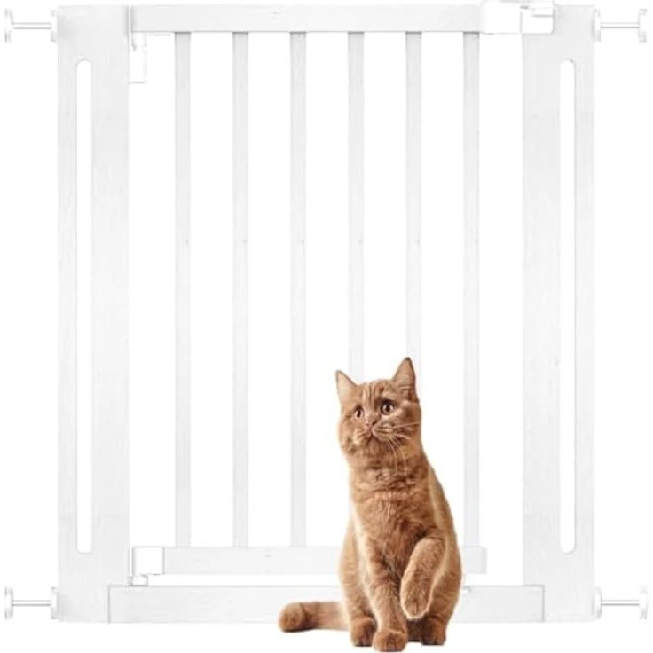 Bettacare Naturholz Elegance Treppenschutzgitter, Weiß, 71cm - 79cm, Druckmontage Sicherheitsgitter, Sicherheitsgitter für Welpen, Hunde und Haustiere, Einfache Installation – Bild 1