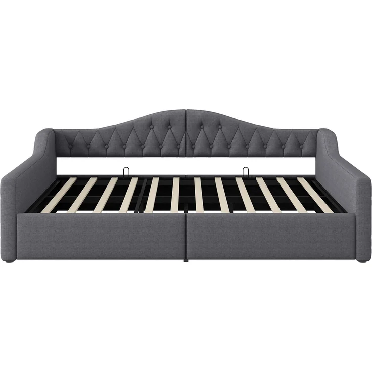 Tagesbett 140x200 cm mit LED-Beleuchtung & Stauraum, ohne Matratze, Leinen Grau – Bild 8