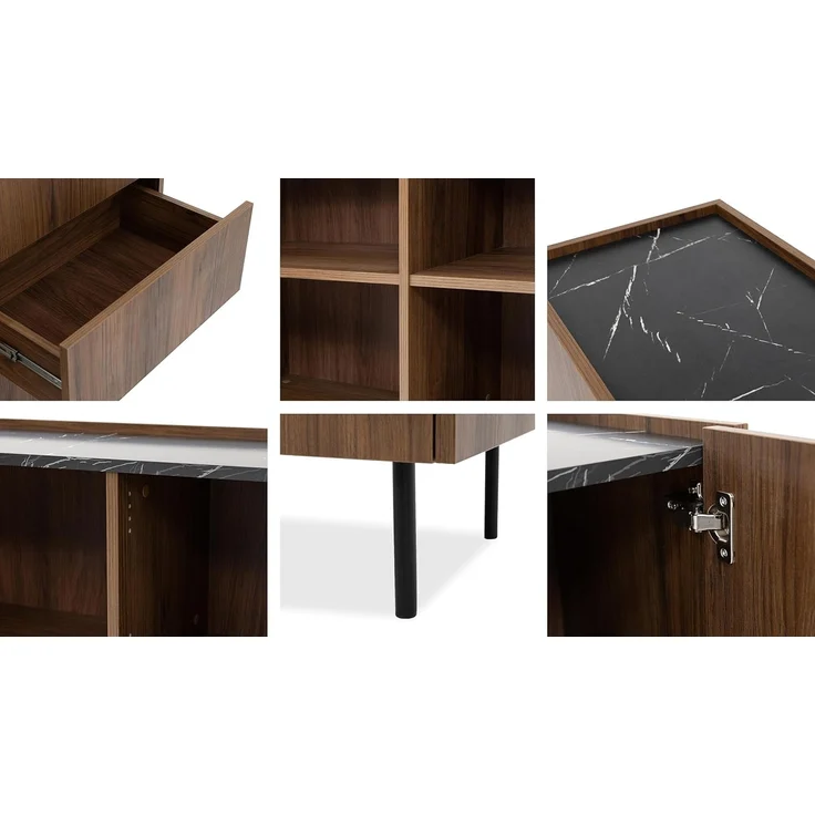 Nachttisch Tewos S40 S2 (Farbe: Nuss Warmia / Nuss Warmia + Marmor Schwarz) – Bild 6