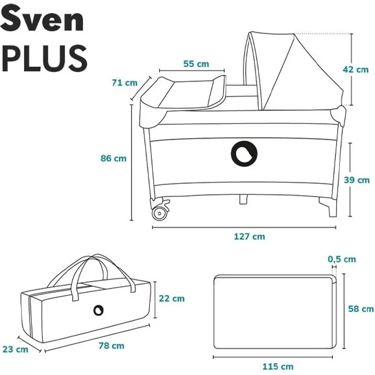Lionelo Sven Plus 2 in 1 Baby Bett Laufstall Baby ab Geburt bis 15 kg Wickelauflage Moskitonetz luftige Seitenwände mit Seiteneingang Tragetasche zusammenklappbar (Türkis-Grau) – Bild 7