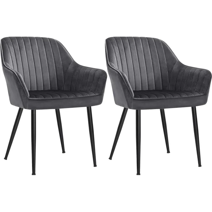 SONGMICS Esszimmerstuhl mit Armlehnen, 2er Set, Samt, 62,5 x 60 x 85 cm, Grau / Schwarz