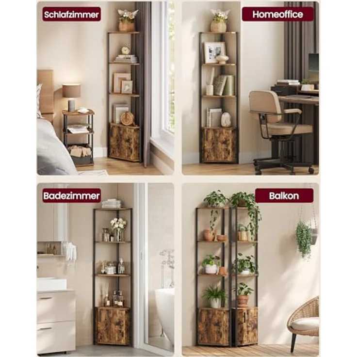VASAGLE Eckregal mit Stauraum, Standregal, Aufbewahrungsregal mit 5 Ebenen, Regal, für Wohnzimmer, Schlafzimmer, Küche, Badezimmer, vintagebraun-tintenschwarz LBC580K01 – Bild 5