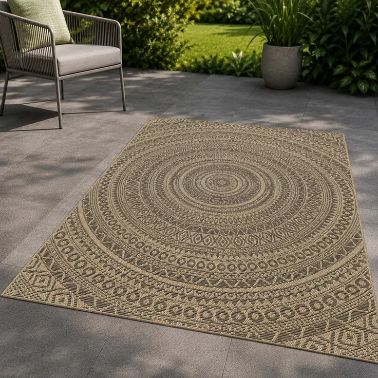 TaraCarpet Outdoorteppich TaraCarpet Regina Mandala Wohnzimmer,Schlafzimmer,Esszimmer natur, rechteckig, Höhe: 7 mm, Küche Flur Terrasse Garten Balkon 80x150 – Bild 1