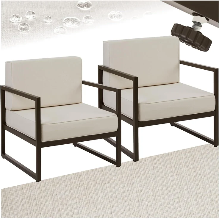 tectake Gartenstuhl Garten-Loungesessel (Komplettset, 2 St), Dicke des Sitzpolsters 14 cm – Bild 1