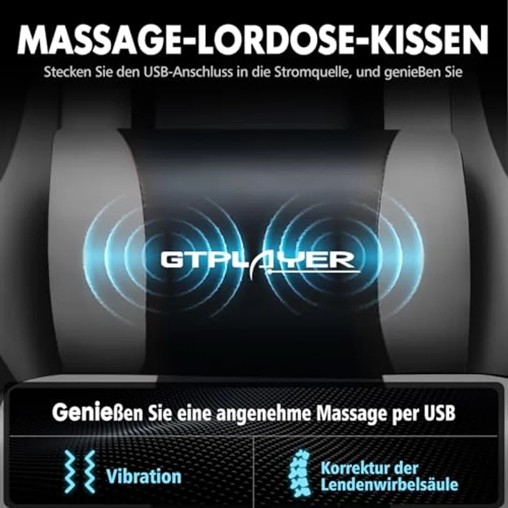 GTPLAYER Gaming Stuhl, Bürostuhl, Ergonomischer Pc Stuhl, Gaming Sessel mit Massagelendenwirbelstütze, Task Stühle mit Fußstütze und Kopfstütze, Grau Kunstleder – Bild 5