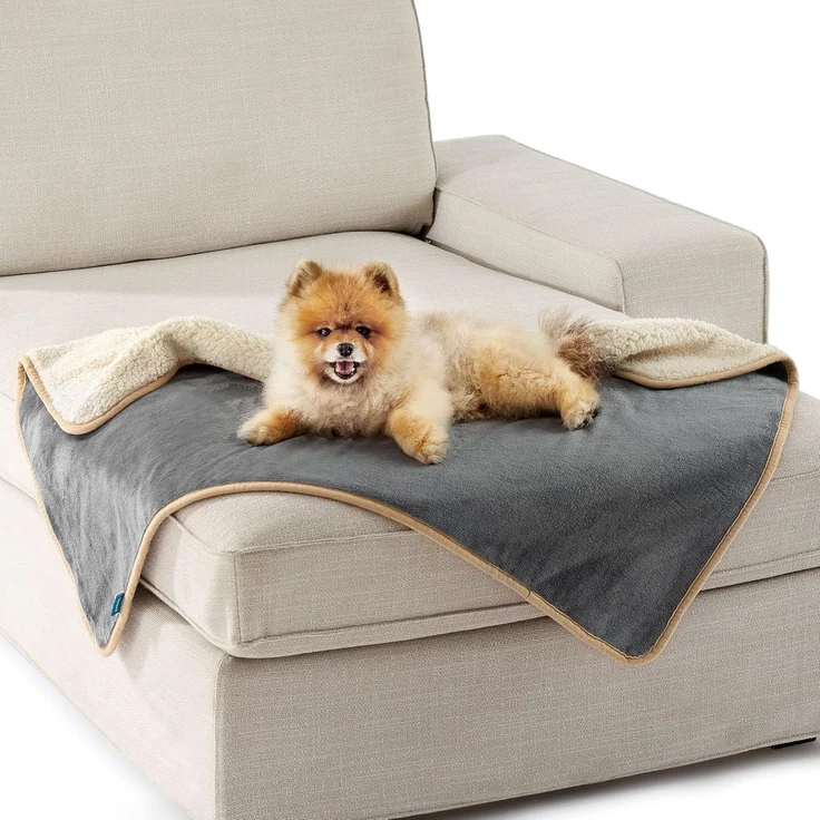 Lesure wasserdichte Hundedecke kleine Hunde - 80x60 cm Outdoor Hundedecke waschbar, Hundedecke Sofaschutz aus Sherpa Fleece, Katzendecke flauschig und weich, Grau – Bild 1