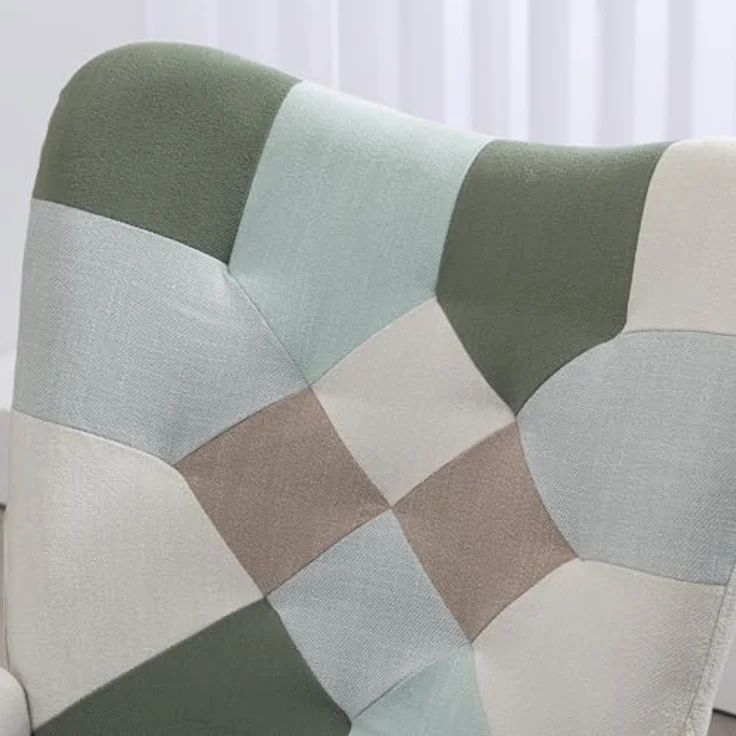 MEUBLE COSY Schaukelstuhl Sessel Schaukelsessel Stillstuhl Schwingstuhl mit Armlehnen Gepolsterter Sitzfläche für Wohnzimmer Schlafzimmer, Balkon, Stoff und Holzkufen, Bis 120 kg Belastbar, Patchwork – Bild 7