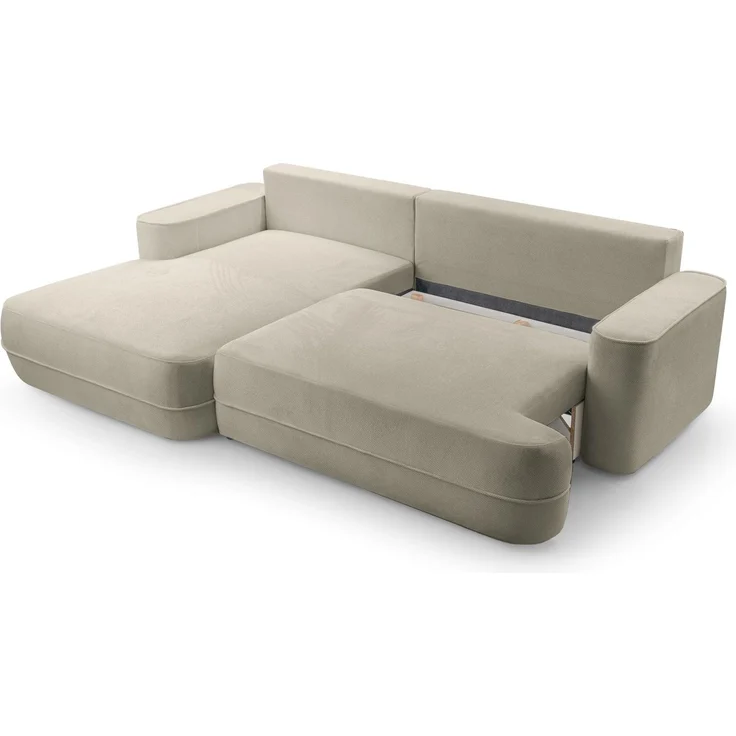 Selsey 'Fuerro' Ecksofa mit Schlaffunktion, Bettkasten, Ottomane links,Strukturstoff wasserabweisend, Hellbraun – Bild 6