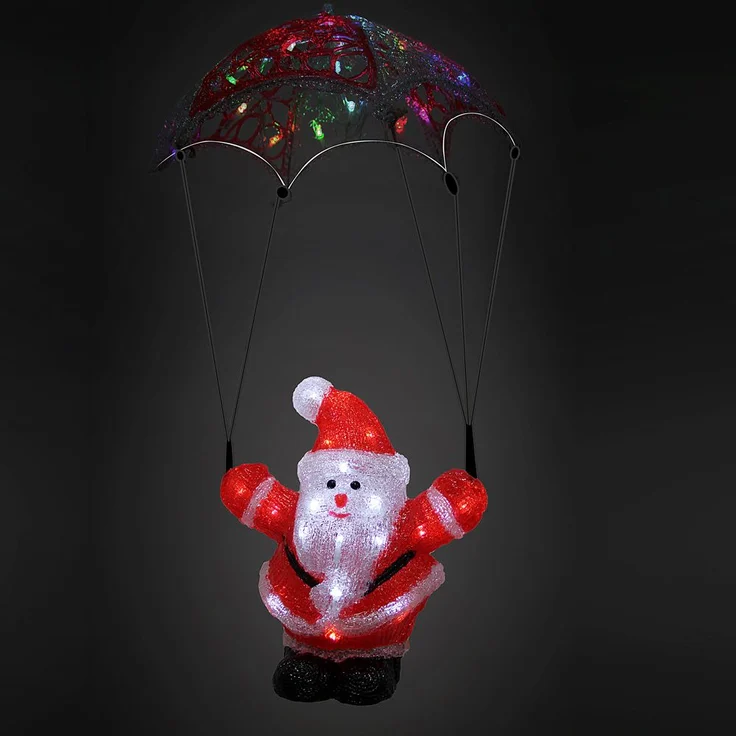 Deuba LED Acryl Figur Außen Weihnachtsmann Fallschirm beleuchtet Weihnachtsdeko Weihnachten Weihnachtsfigur