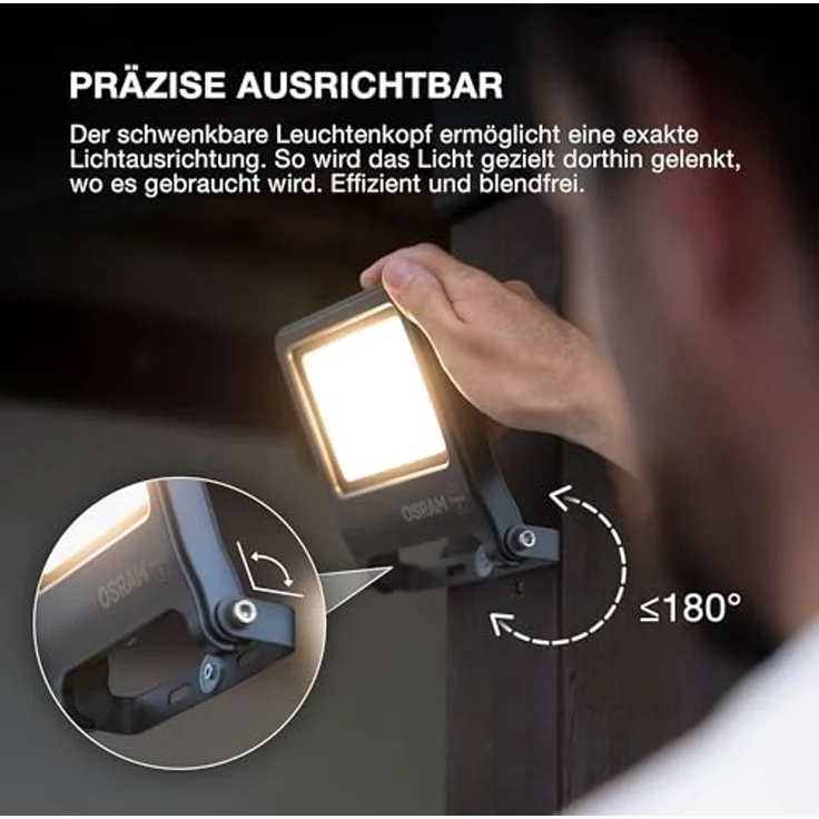Osram ENDURA FLOOD PC 30W LED-Fluter, 3000K warmweiß, 3000 Lumen, IP65 weißes Flutlicht, recyceltes Material, 180° schwenkbar, Weiß – Bild 7