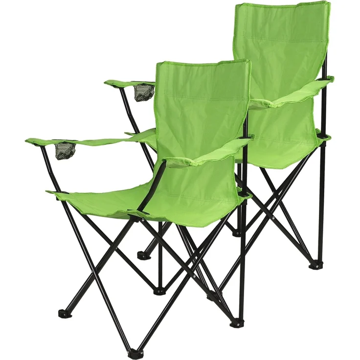 Nexos Campingtisch 2-er Set Angelstuhl Anglerstuhl Faltstuhl Campingstuhl Klappstuhl mit Armlehne und Getränkehalter praktisch robust leicht hellgrün – Bild 1