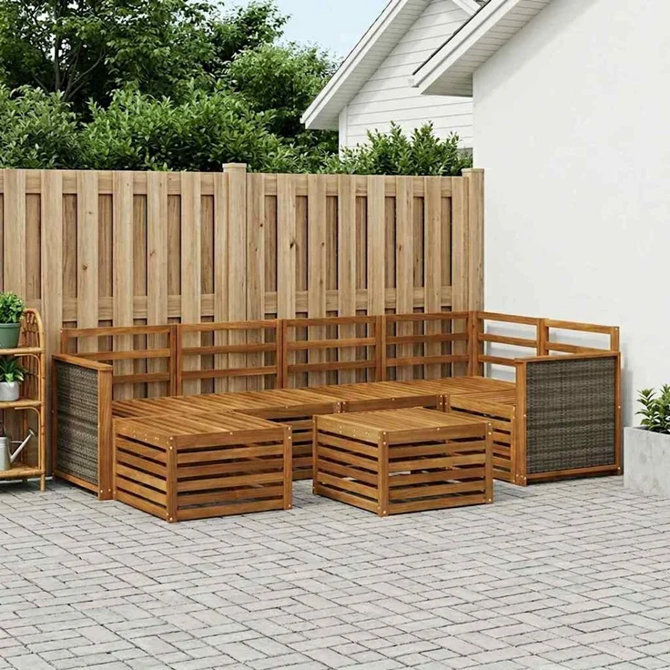vidaXL Outdoor-Sofagarnitur 7 stk. 5-Sitzer Natur Massivholz Akazie 3384585 – Bild 1