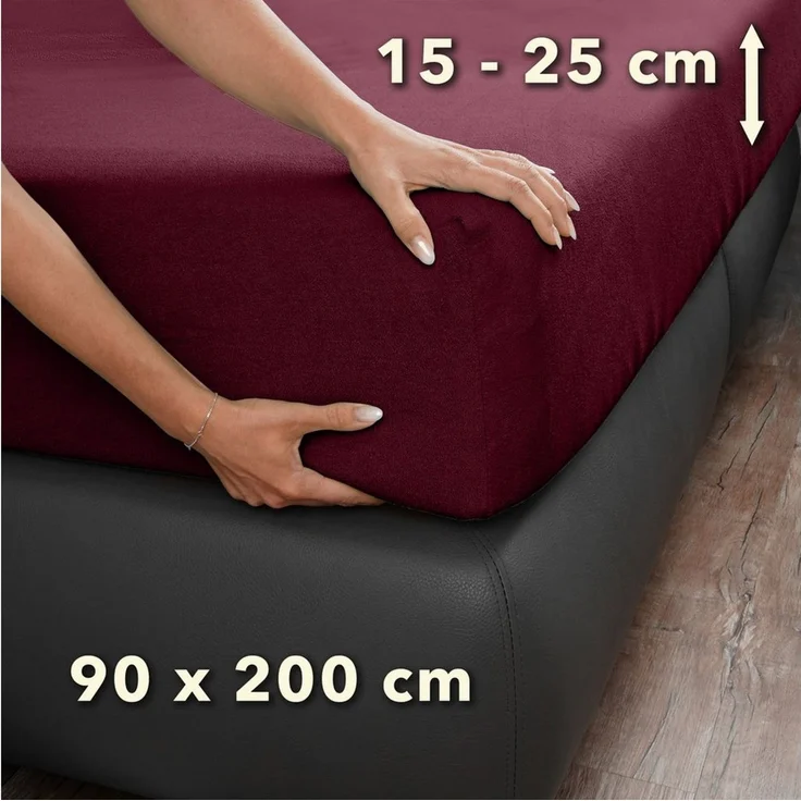STUDIO Spannbettlaken Frottee, viele Größen, Baumwolle, weich & kuschelig, Baumwolle, Frottee, Gummizug: rundum, (1 Stück), 120x200 cm Bettlaken Spannbetttuch bis 25 cm Höhe - Bordeaux – Bild 3